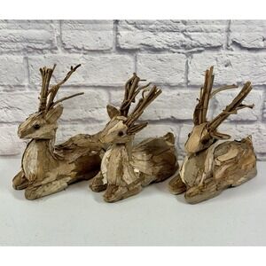 Ditz Designs 3 Woodland Creatures Deer 2013 Tree Bark 9"x7" Christmas Decor